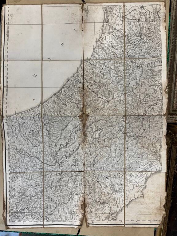 Carte XIXème. Royaume de Naples. Toile en 6 parties.