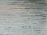 une peinture d'un bateau dans l'eau sur la plage