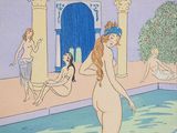 an image of a painting of a woman in a swimming pool