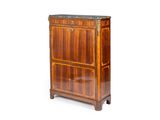 an image of a wooden cabinet with marble top