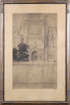 un vieux dessin représentant un bâtiment avec une fontaine devant