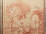 une vieille photo d'une femme assise sur un banc près d'un arbre