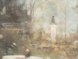 a painting of a woman sitting on a table