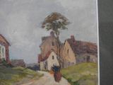 a painting of a woman walking down a dirt road