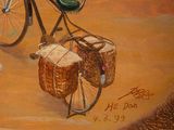 a painting of a bicycle with a basket on the back of it
