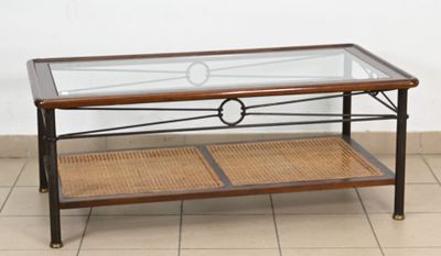 Table basse rectangulaire, plateau inférieur canné, dessus d…