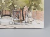 a drawing of a car parked on the side of the road