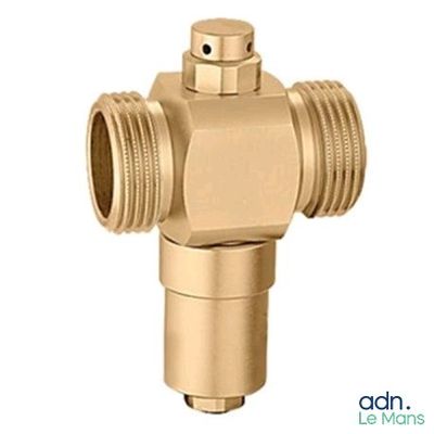 a close up of a brass plated valve on a white background