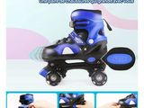a picture of a blue roller skate with instructions on it