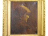 an old painting of a woman in a gold frame