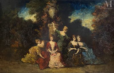 une image représentant un tableau où l'on voit un groupe de femmes assises dans un parc