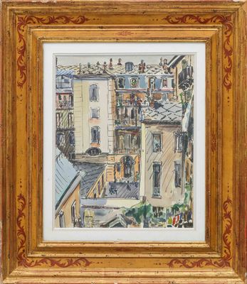 an image of a painting of a cityscape in a gold frame