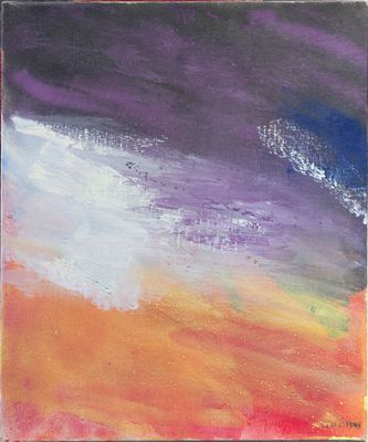 une peinture représentant une peinture d'un ciel parsemé de nuages