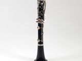 a close up of a clarinet on a white background