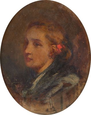 une peinture représentant une femme avec une fleur dans les cheveux