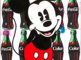 tableau représentant Mickey Mouse entouré de bouteilles de Coca-Cola