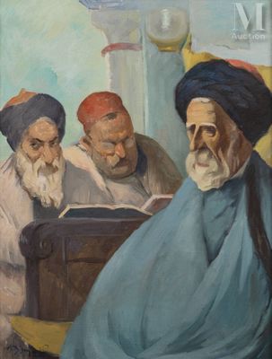 tableau représentant un groupe de vieillards assis autour d'une table