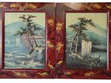 pair of asian style paintings of a landscape with birds and water
