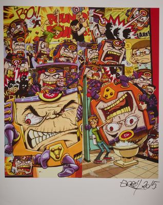 une image représentant un groupe de personnages de dessins animés dans un magasin