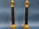 pair of antique brass and black marble candles on stands
