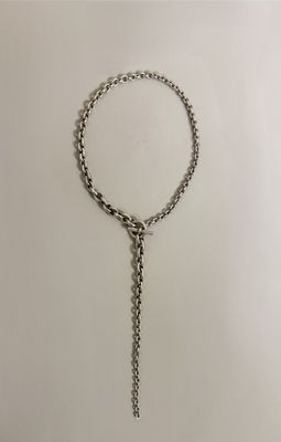 a close up of a necklace with a chain attached to it