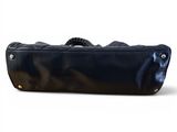 black leather bag on a white background with a white background