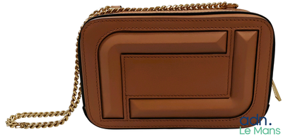 an image of a brown purse with a chain around it