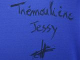 the back of a blue shirt with writing on it that says tremoline easy