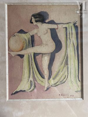 tableau représentant une femme nue tenant un ballon de basket dans la main droite