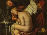 une image représentant un tableau où l'on voit un homme en train de laver une femme nue