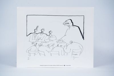 drawing of a group of people sitting at a table in a restaurant