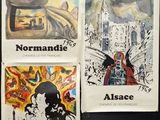 quatre affiches accrochées au mur de toilettes publiques