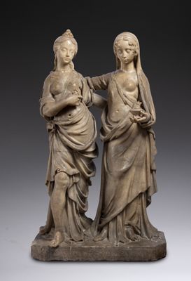 pair of marble figures of a woman and a man