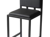 the chair is black and has a leather seat on it