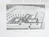a picture of a drawing of a building in the middle of a field