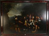 tableau représentant un groupe de personnes dans un décor boisé