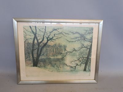 une image représentant une photo d'un tableau représentant des arbres sous la neige