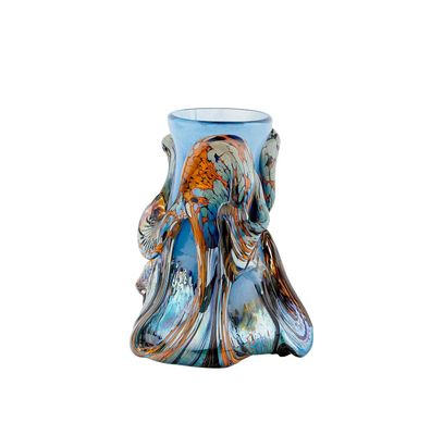 a glass vase with an octopus design on it