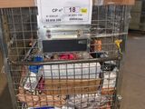a metal cart with a lot of items in it