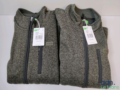 une paire de pulls pour homme, encore étiquetés, posés sur une table