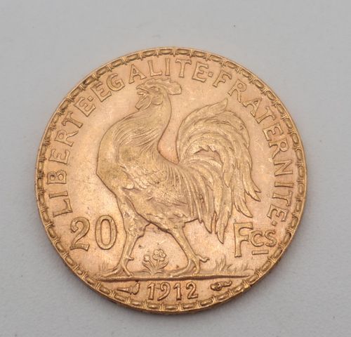 Pièce de monnaie en or à valeur faciale de vingt francs 1912. Fra...