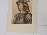 a drawing of a woman wearing a helmet with a feather on her head
