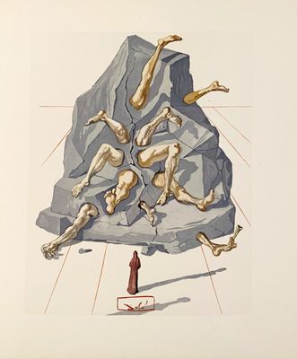 une image représentant un tableau où l'on voit un homme tomber d'un rocher