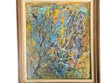 une peinture à l'huile représentant une plante, dans un cadre doré, sur fond blanc