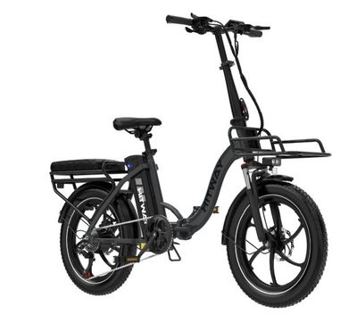 une photo d'un vélo électrique noir équipé d'un panier à l'arrière