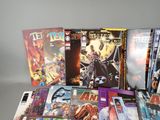a lot of comic books that are on the table
