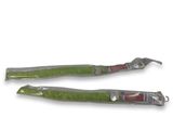 two different types of fishing lures on a white background