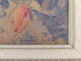 a picture of a painting of an apple in a white frame