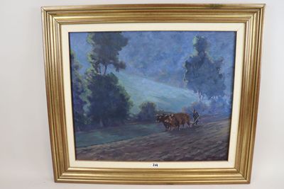 painting of a man driving a horse drawn carriage down a country road