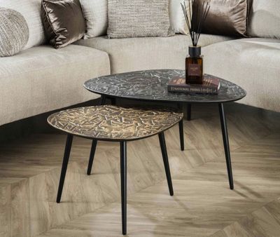 Lot de 2 tables basses en métal bronze et argenté, Dimension…